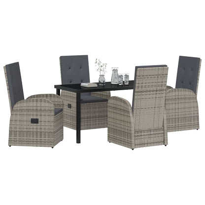 Garden Dining Set with Cushion 5 pcs Grey Poly Rattan