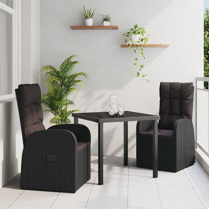 Garden Dining Set with Cushion 3 pcs Black Poly rattan