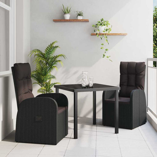Garden Dining Set with Cushion 3 pcs Black Poly rattan