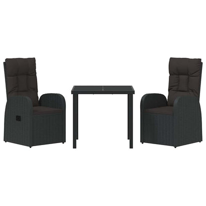 Garden Dining Set with Cushion 3 pcs Black Poly rattan