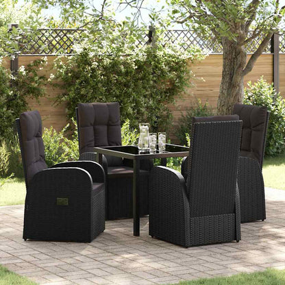 Garden Dining Set with Cushion 5 pcs Black Poly Rattan
