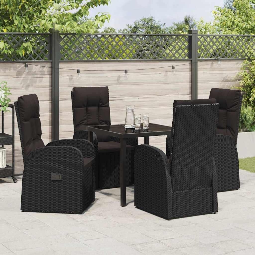 Garden Dining Set with Cushion 5 pcs Black Poly Rattan