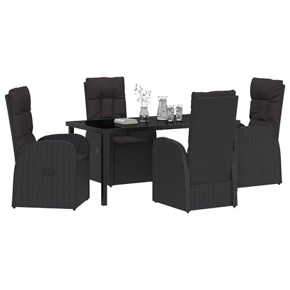 Garden Dining Set with Cushion 5 pcs Black Poly Rattan