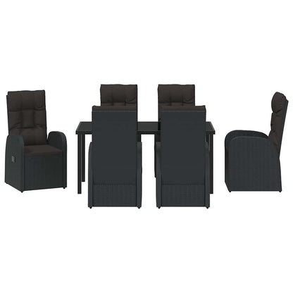 Garden Dining Set with Cushion 7 pcs Black Poly Rattan