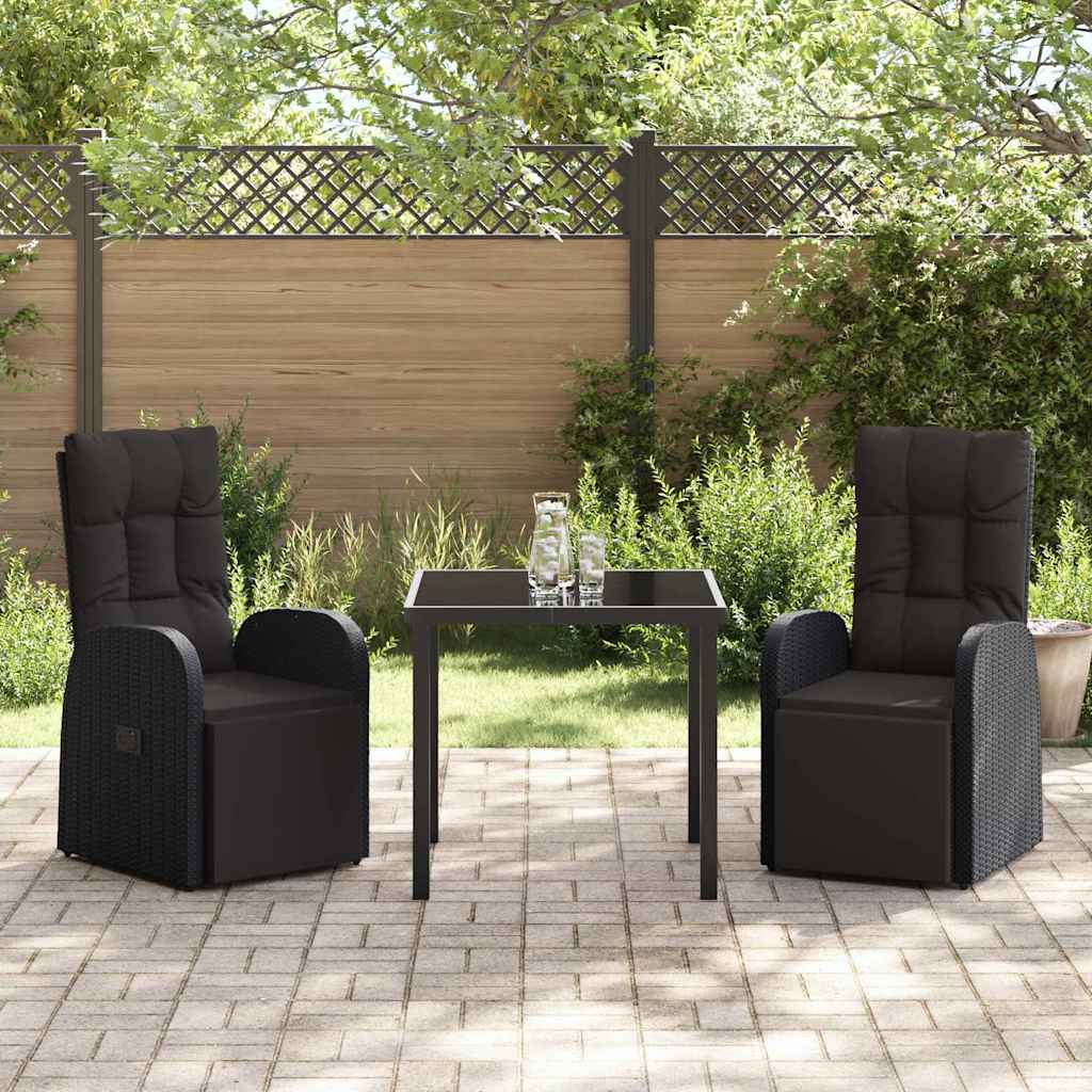 Garden Dining Set with Cushion 3 pcs Black Poly Rattan