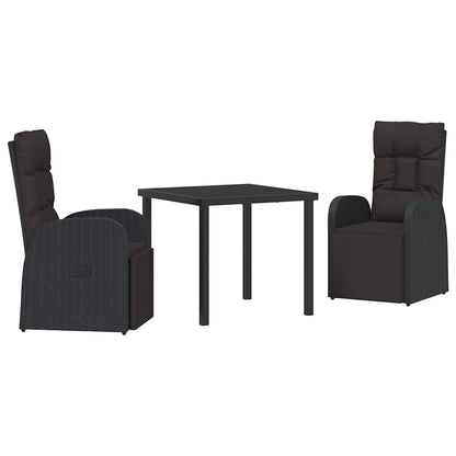 Garden Dining Set with Cushion 3 pcs Black Poly Rattan