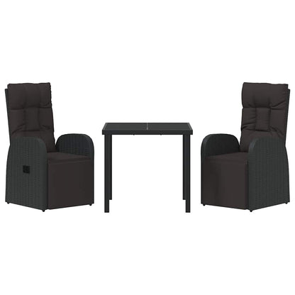 Garden Dining Set with Cushion 3 pcs Black Poly Rattan