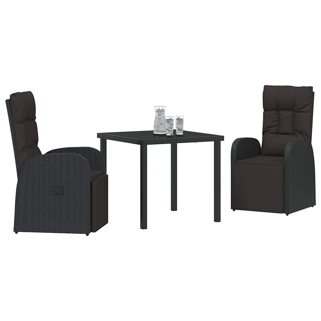 Garden Dining Set with Cushion 3 pcs Black Poly Rattan