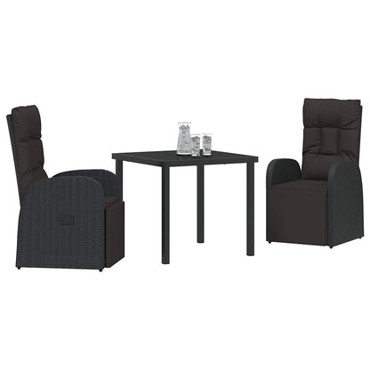 Garden Dining Set with Cushion 3 pcs Black Poly Rattan