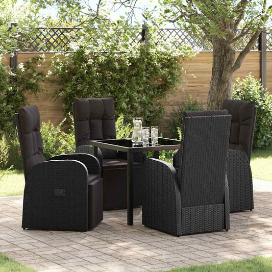 Garden Dining Set with Cushion 5 pcs Black Poly rattan