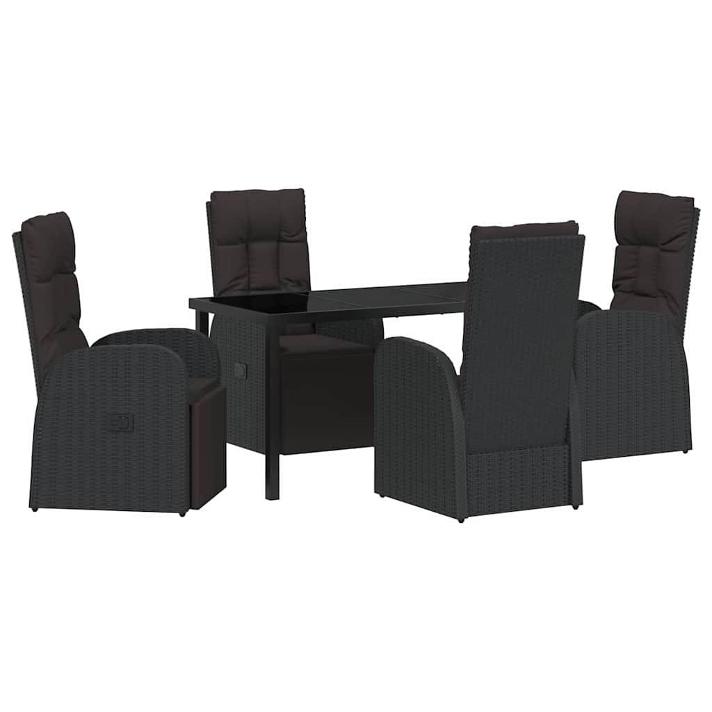 Garden Dining Set with Cushion 5 pcs Black Poly Rattan