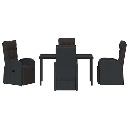 Garden Dining Set with Cushion 5 pcs Black Poly Rattan