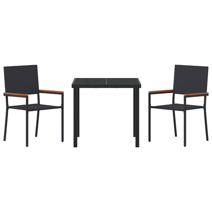 Garden Dining Set with Cushion 3 pcs Black Poly Rattan