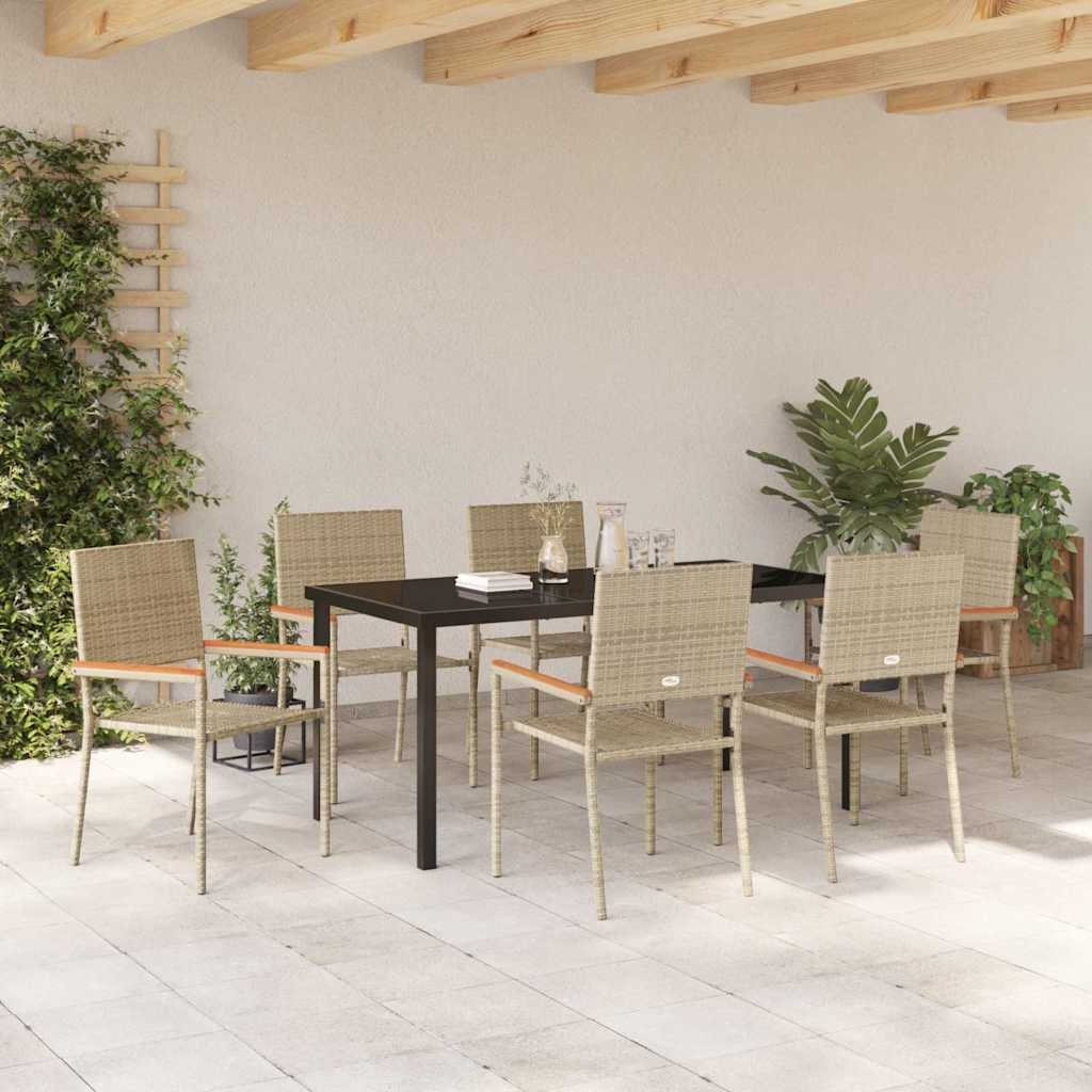 Garden Dining Set with Cushion 7 pcs Beige Poly Rattan