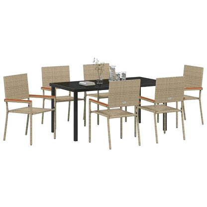 Garden Dining Set with Cushion 7 pcs Beige Poly Rattan