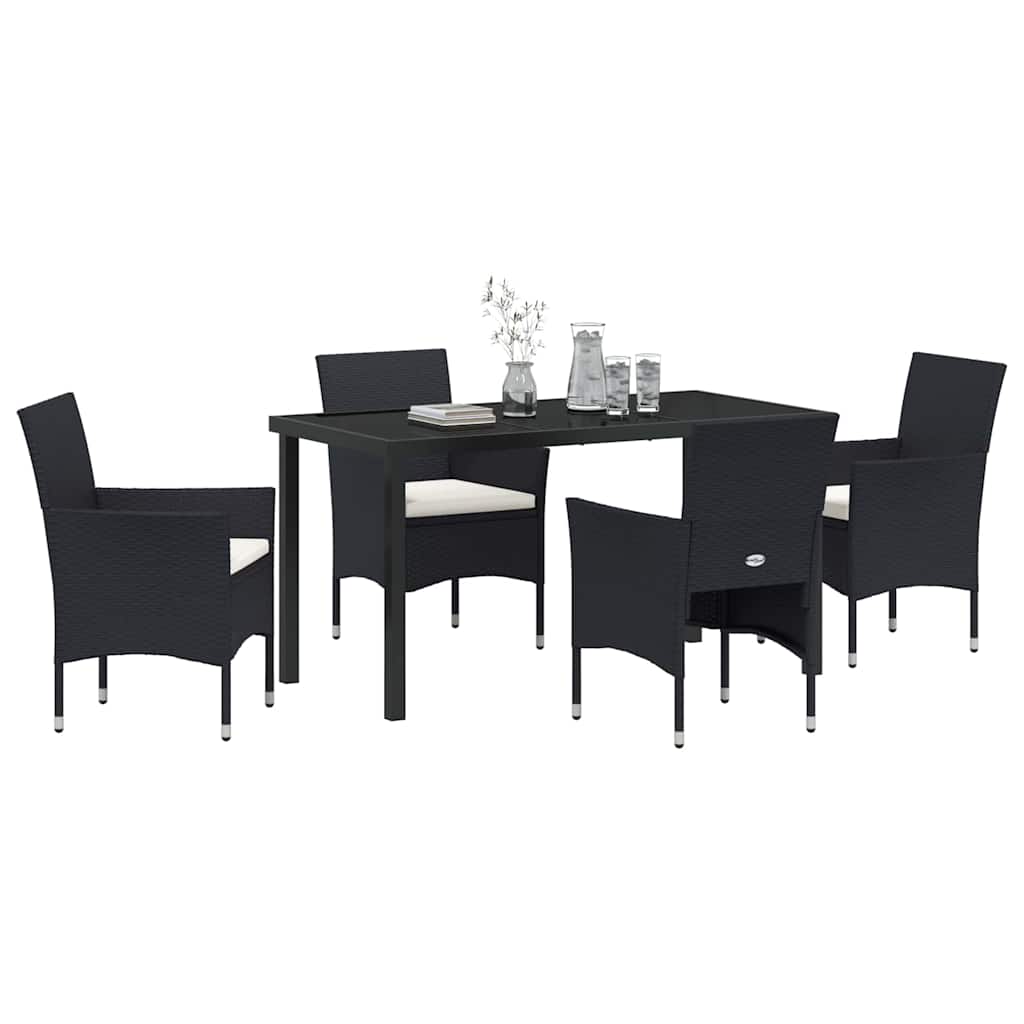 Garden Dining Set 5 pcs Black Poly Rattan