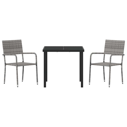 Garden Dining Set with Cushion 3 pcs Grey Poly Rattan