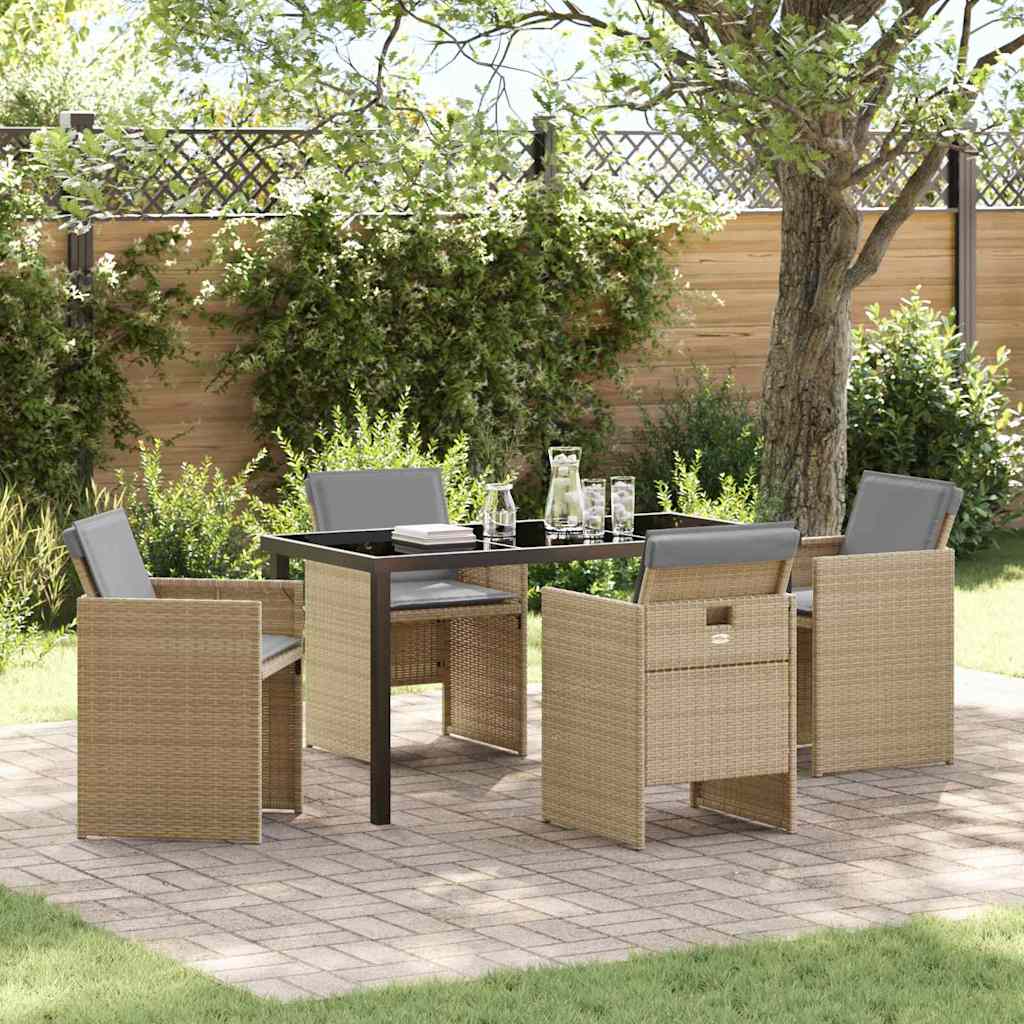 Garden Dining Set 5 pcs Beige Poly Rattan