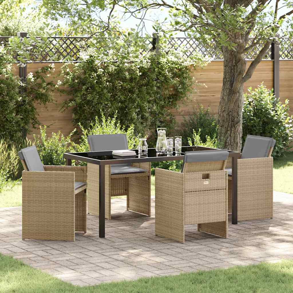 Garden Dining Set 5 pcs Beige Poly Rattan