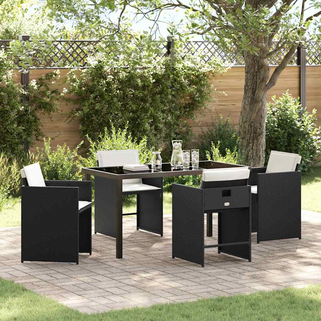Garden Dining Set 5 pcs Black Poly Rattan