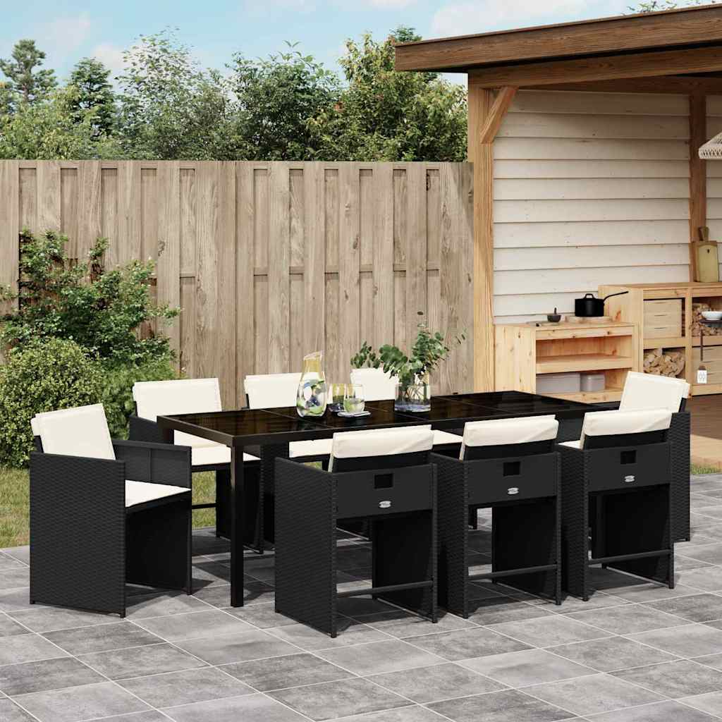 Garden Dining Set 9 pcs Black Poly Rattan