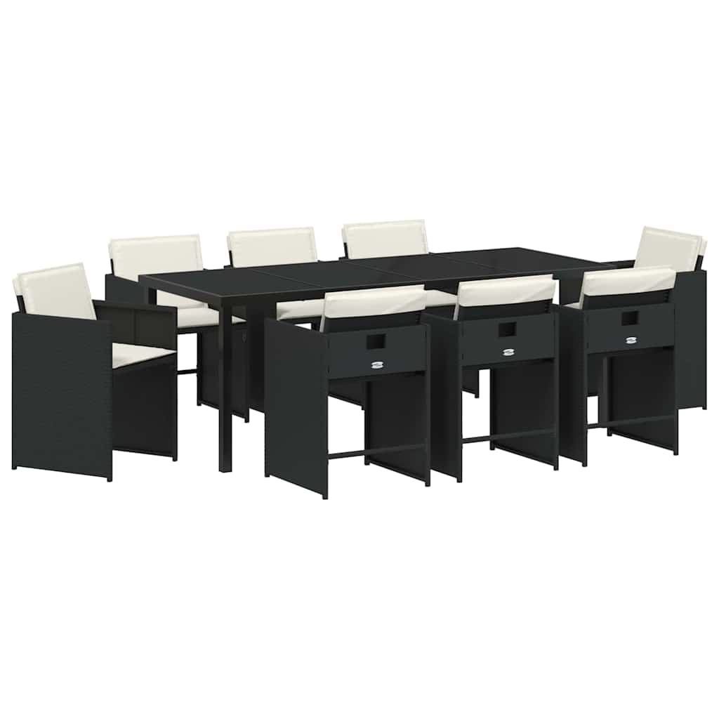 Garden Dining Set 9 pcs Black Poly Rattan