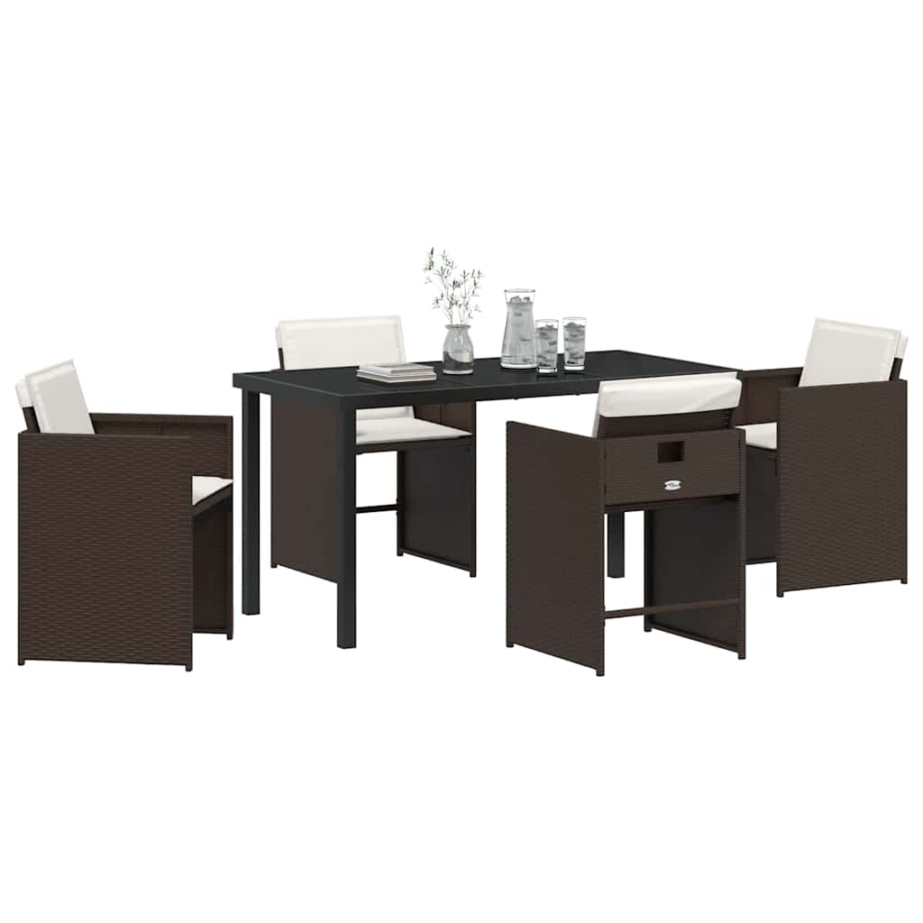 Garden Dining Set 5 pcs Brown Poly Rattan