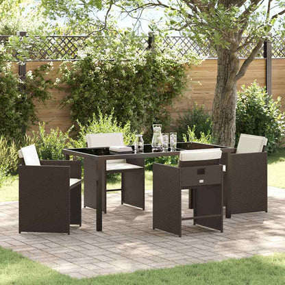 Garden Dining Set 5 pcs Brown Poly Rattan
