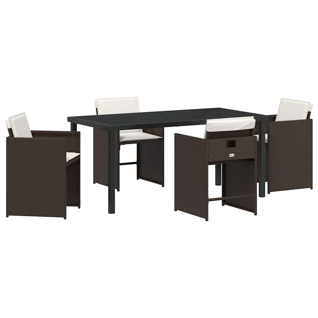 Garden Dining Set 5 pcs Brown Poly Rattan