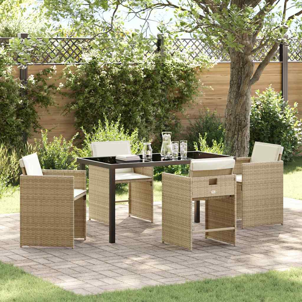 Garden Dining Set 5 pcs Beige Poly Rattan