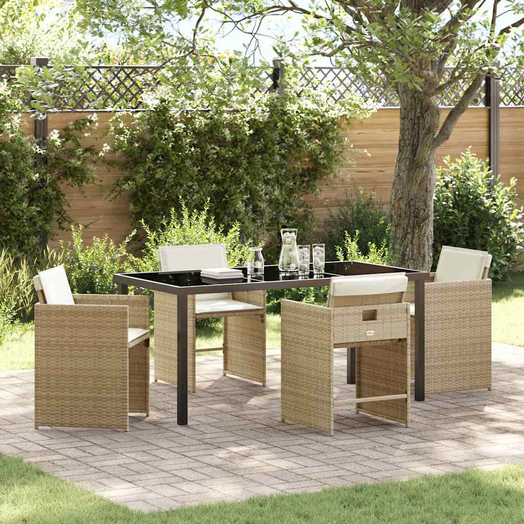 Garden Dining Set 5 pcs Beige Poly Rattan