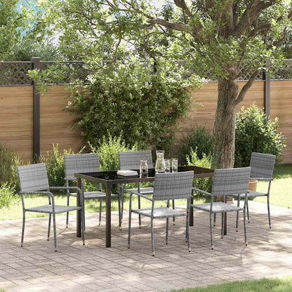 Garden Dining Set with Cushion 7 pcs Grey Poly Rattan