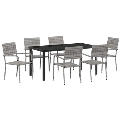 Garden Dining Set with Cushion 7 pcs Grey Poly Rattan