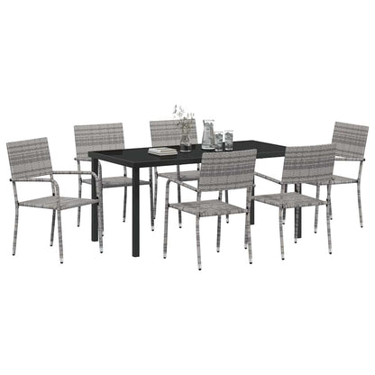 Garden Dining Set with Cushion 7 pcs Grey Poly Rattan