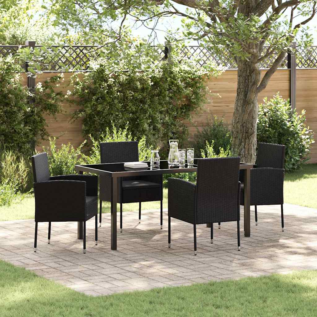 Garden Dining Set 5 pcs Black Poly Rattan