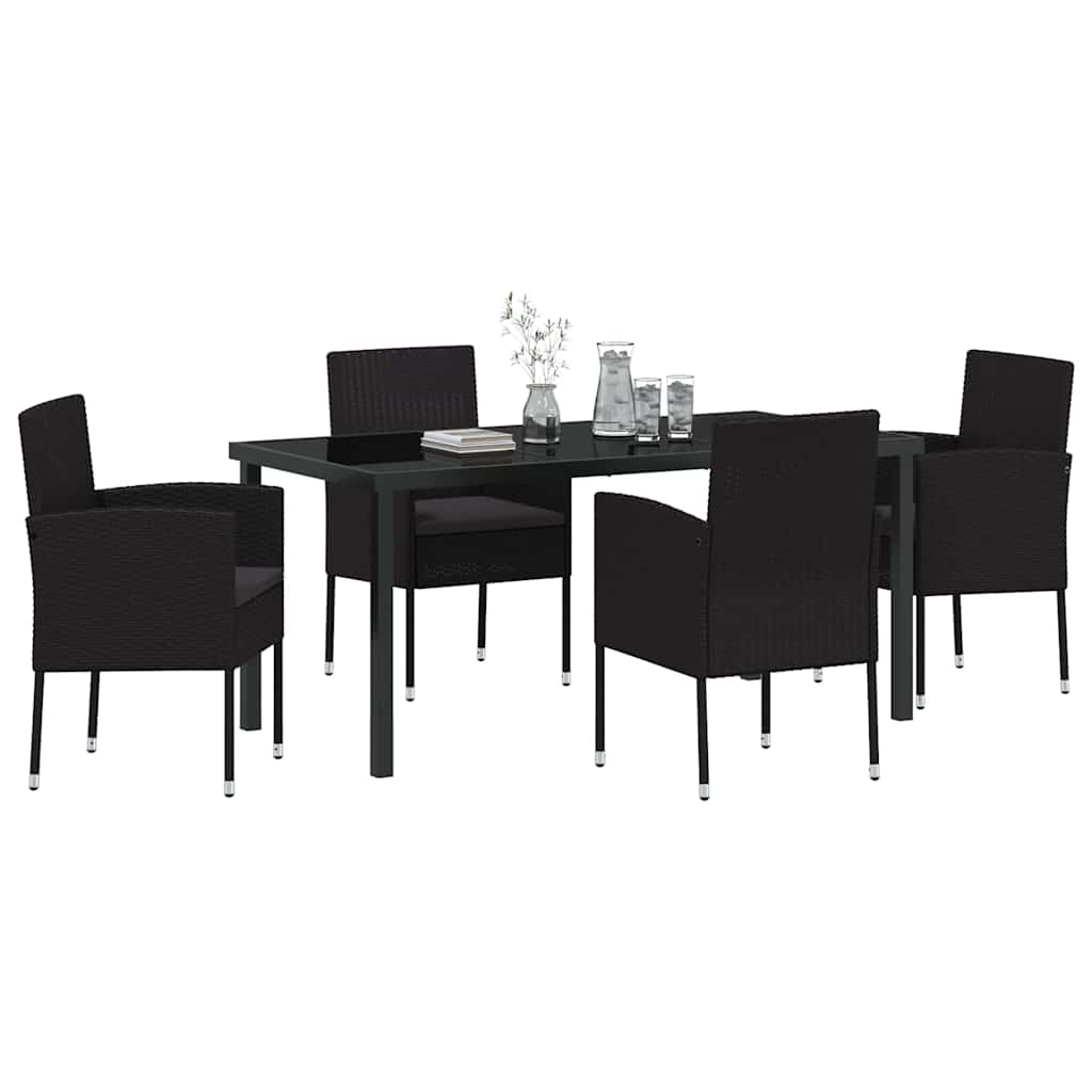 Garden Dining Set 5 pcs Black Poly Rattan