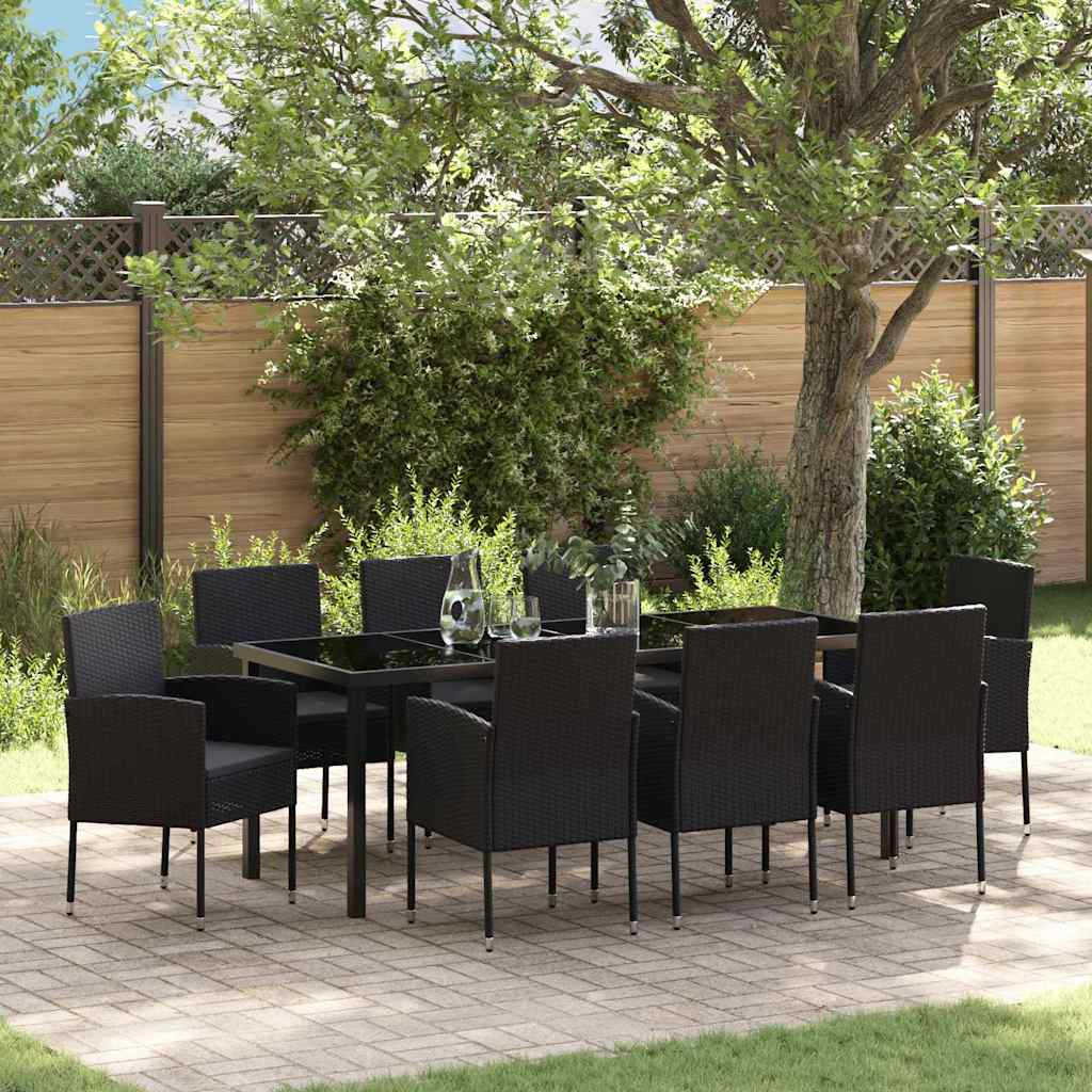 Garden Dining Set 9 pcs Black Poly Rattan