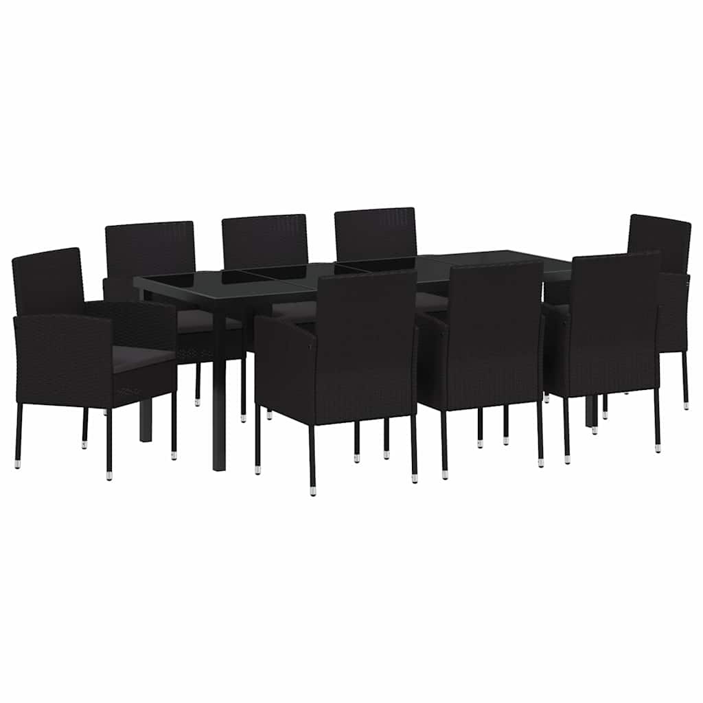 Garden Dining Set 9 pcs Black Poly Rattan
