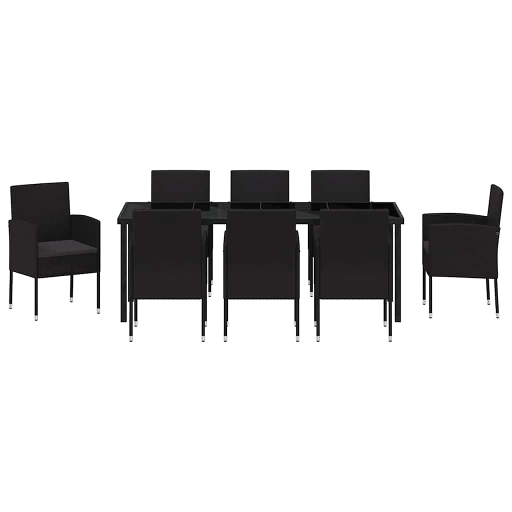 Garden Dining Set 9 pcs Black Poly Rattan