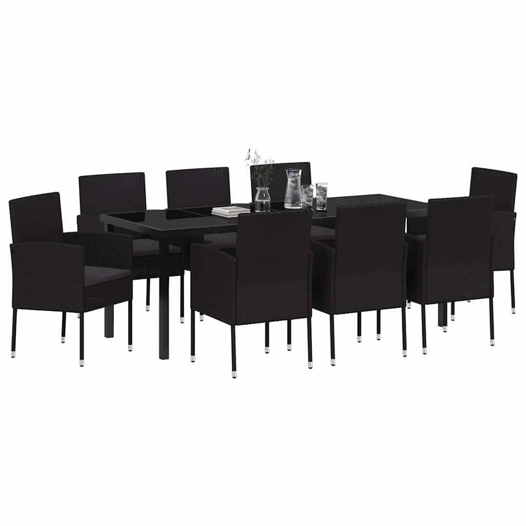 Garden Dining Set 9 pcs Black Poly Rattan