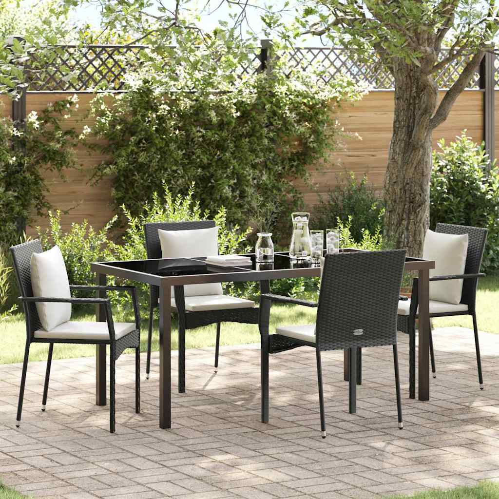 Garden Dining Set 5 pcs Black Poly Rattan
