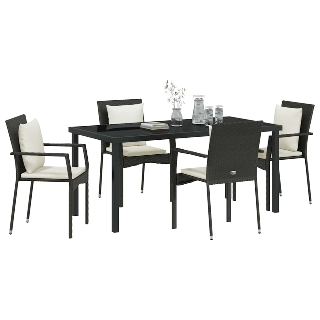 Garden Dining Set 5 pcs Black Poly Rattan