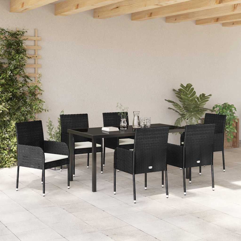 Garden Dining Set 7 pcs Black Poly Rattan