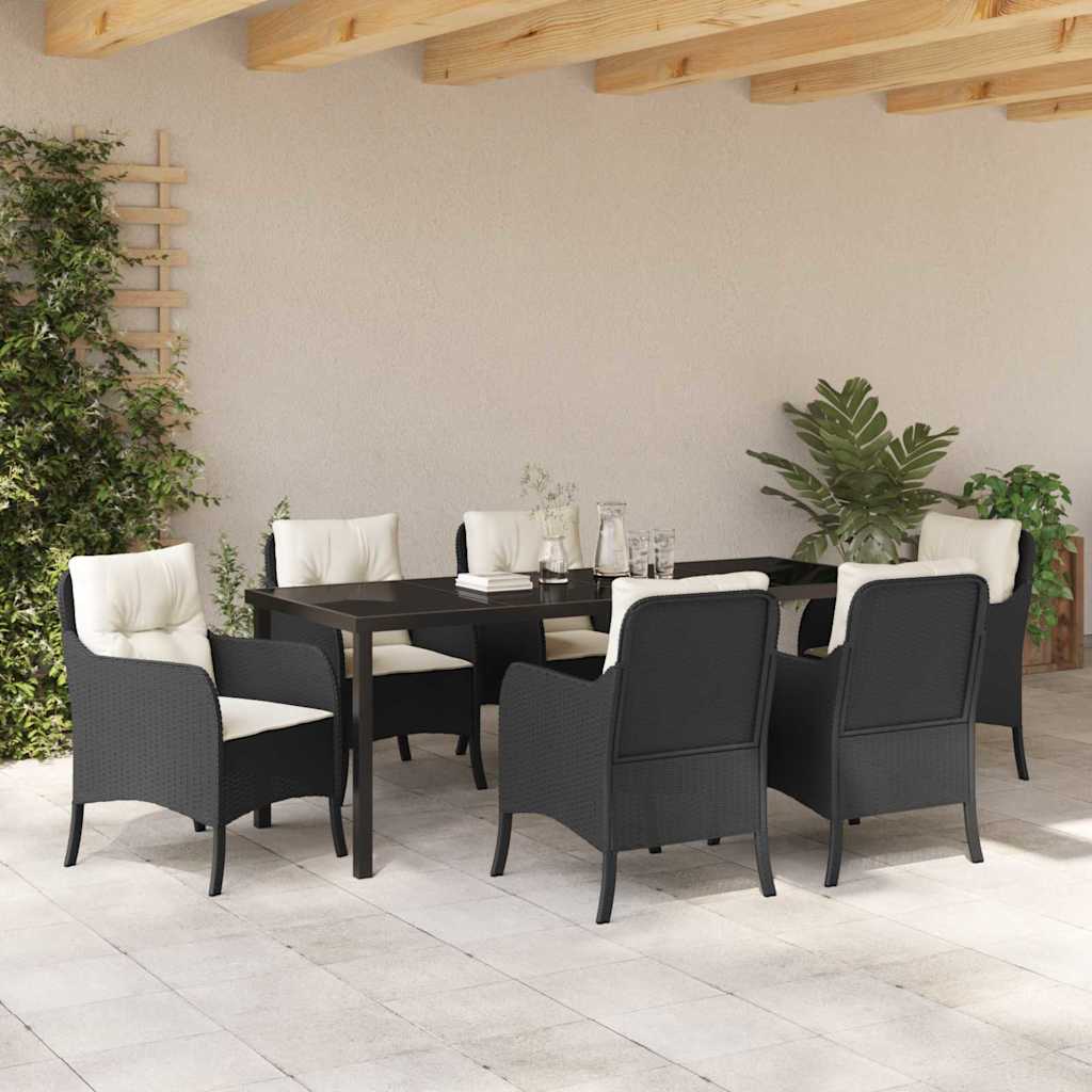 Garden Dining Set 7 pcs Black Poly Rattan