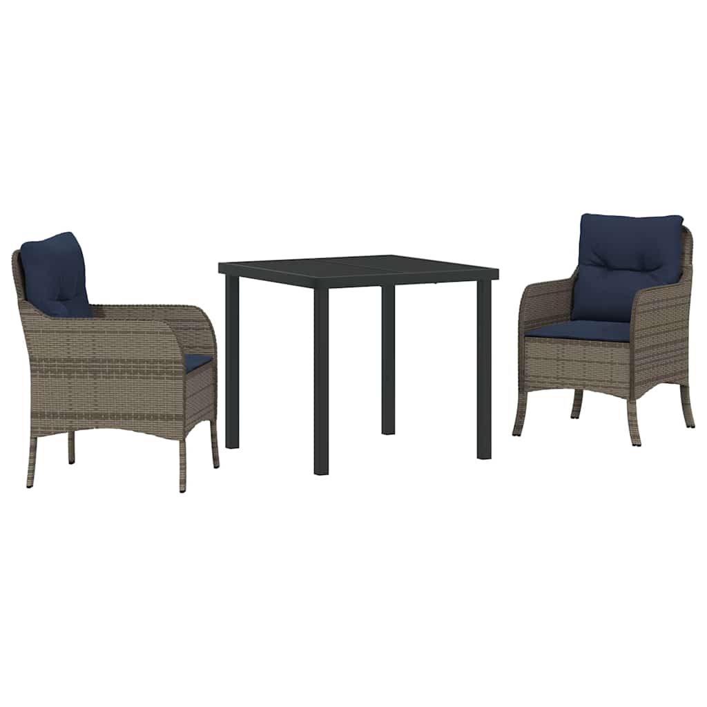 Garden Dining Set with Cushion 3 pcs Grey Poly Rattan