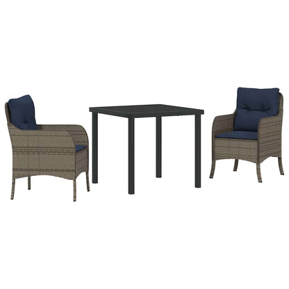 Garden Dining Set with Cushion 3 pcs Grey Poly Rattan