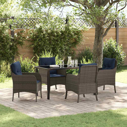 Garden Dining Set with Cushion 5 pcs Grey Poly Rattan