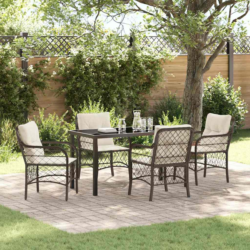 Garden Dining Set 5 pcs Brown Poly Rattan
