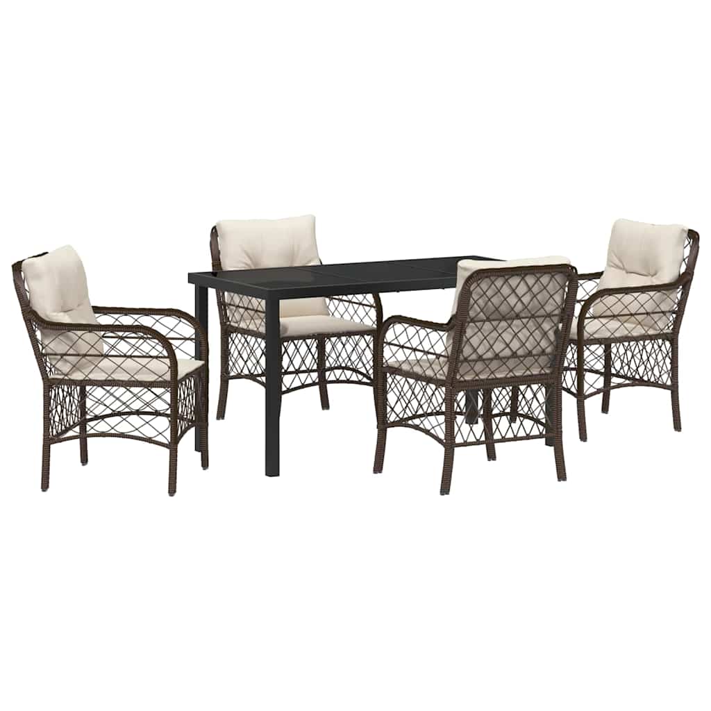 Garden Dining Set 5 pcs Brown Poly Rattan
