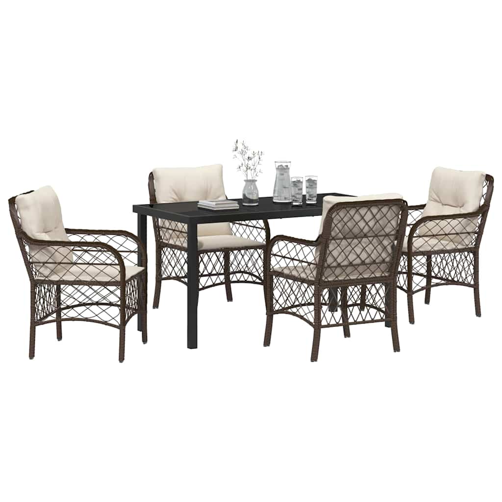 Garden Dining Set 5 pcs Brown Poly Rattan